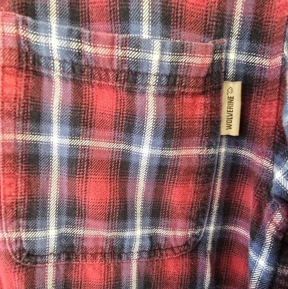 Wolverine Men's Longsleeve  Red Blue Button Down Flannel Shirt W/Pocket Sz Med - Picture 6 of 8